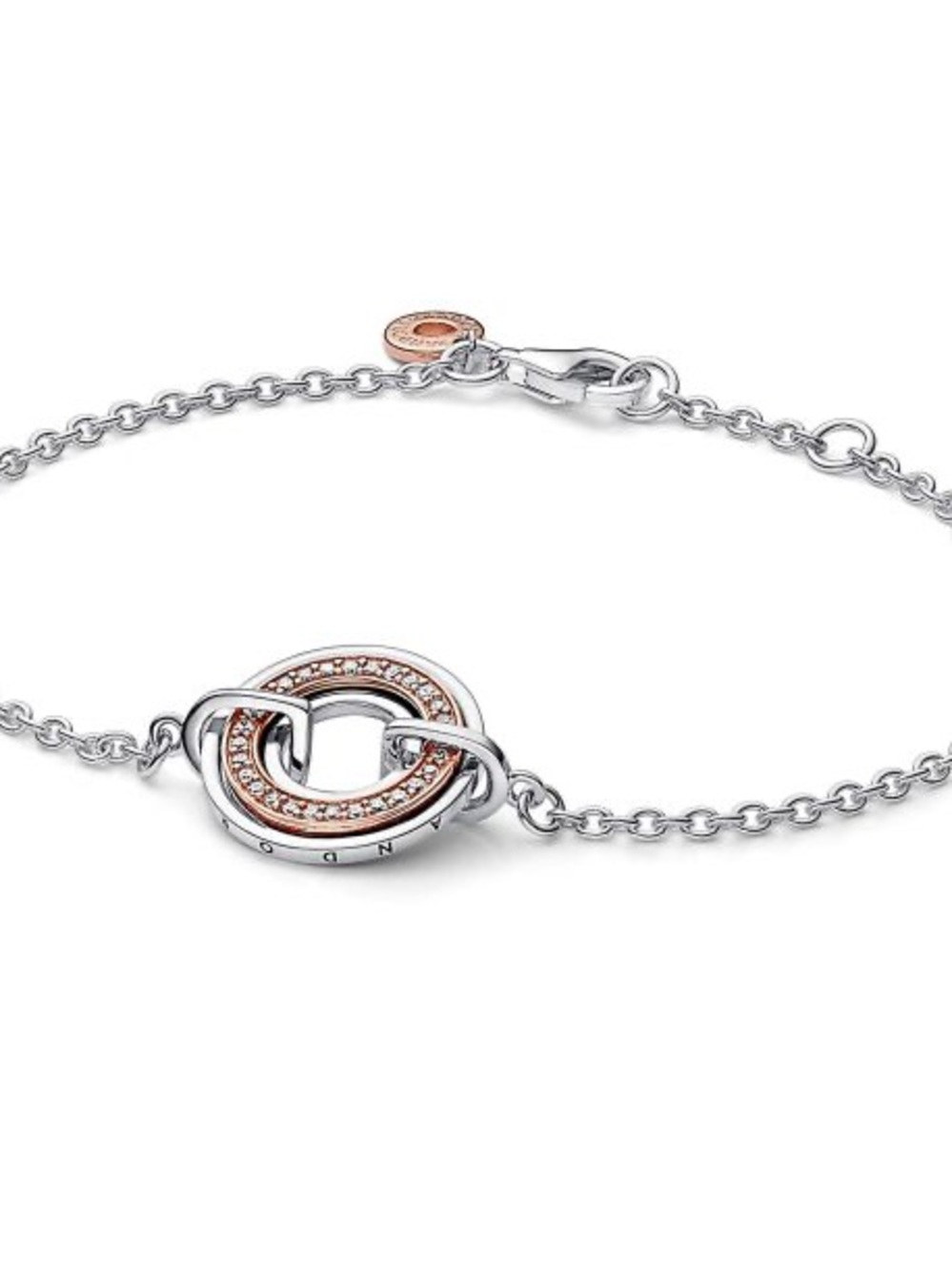 Pandora Logo & Pavé Two-tone Signature Bracelet nwot 16cm